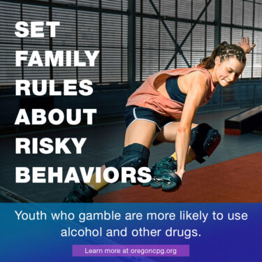 A teen girl wearing inline skates does a trick. The caption reads, "Set family rules about risky behaviors."