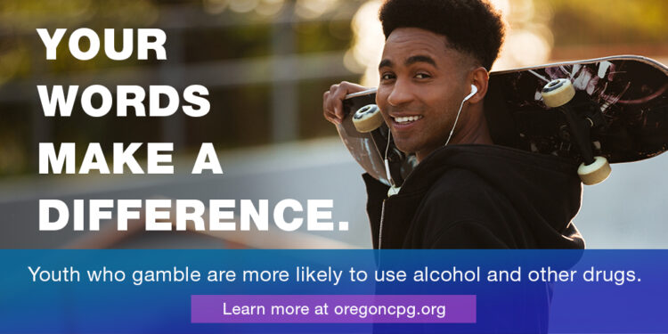 A teen boy holding a skateboard smiles, looking into the camera. The caption reads, "Your words make a difference."