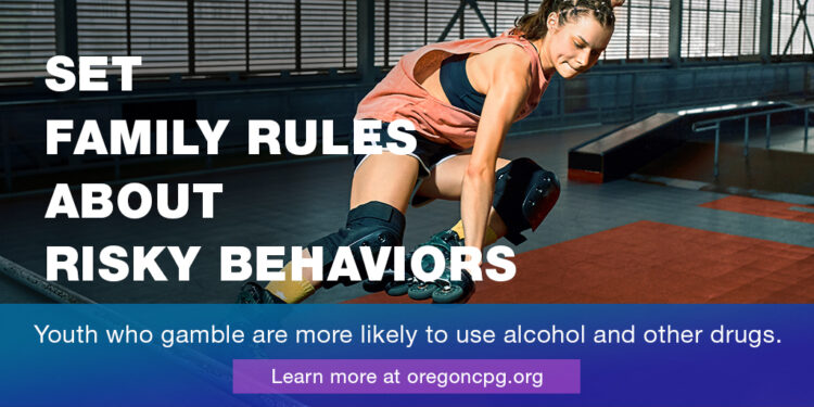 A teen girl wearing inline skates does a trick. The caption reads, "Set family rules about risky behaviors."
