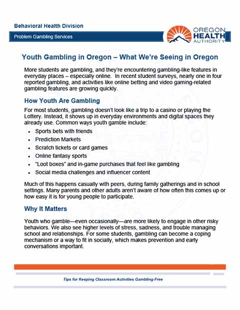 First page of Youth Gambling in Oregon