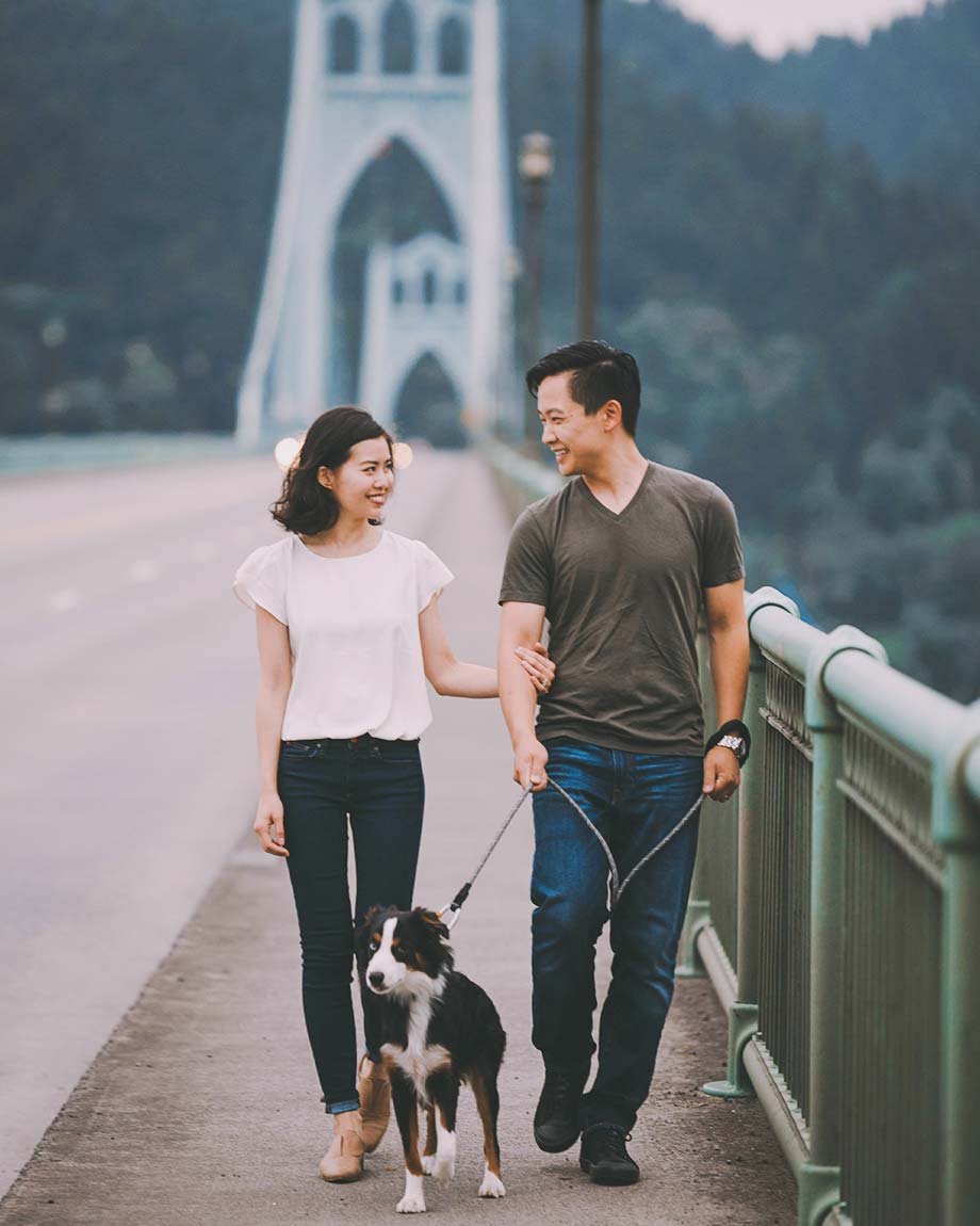 Oregon Council on Problem Gambling A couple walks their dog on a bridge in Oregon